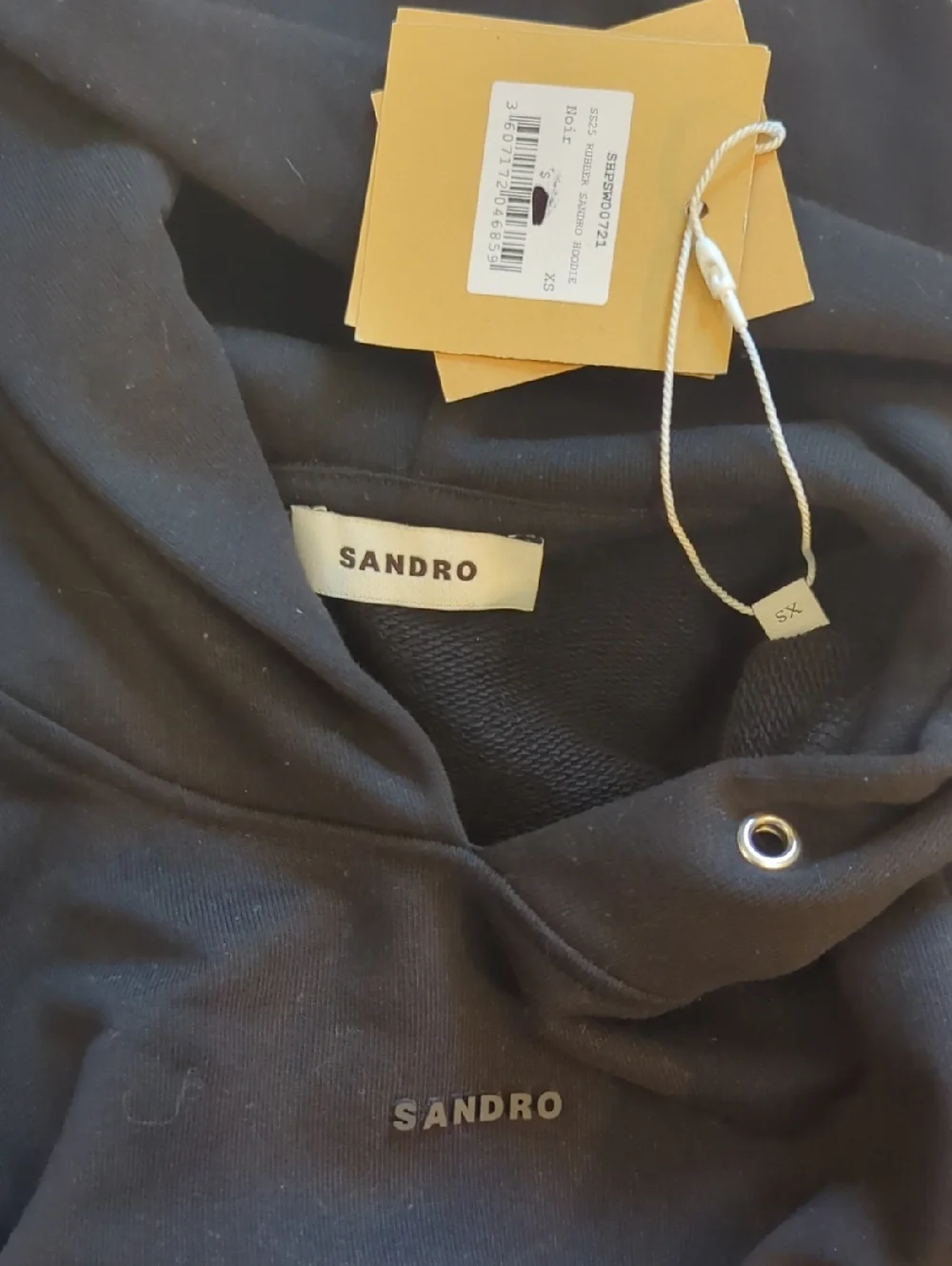 NWT Sandro Black Logo Hoodie Pullover Sweatshirt Size XS
